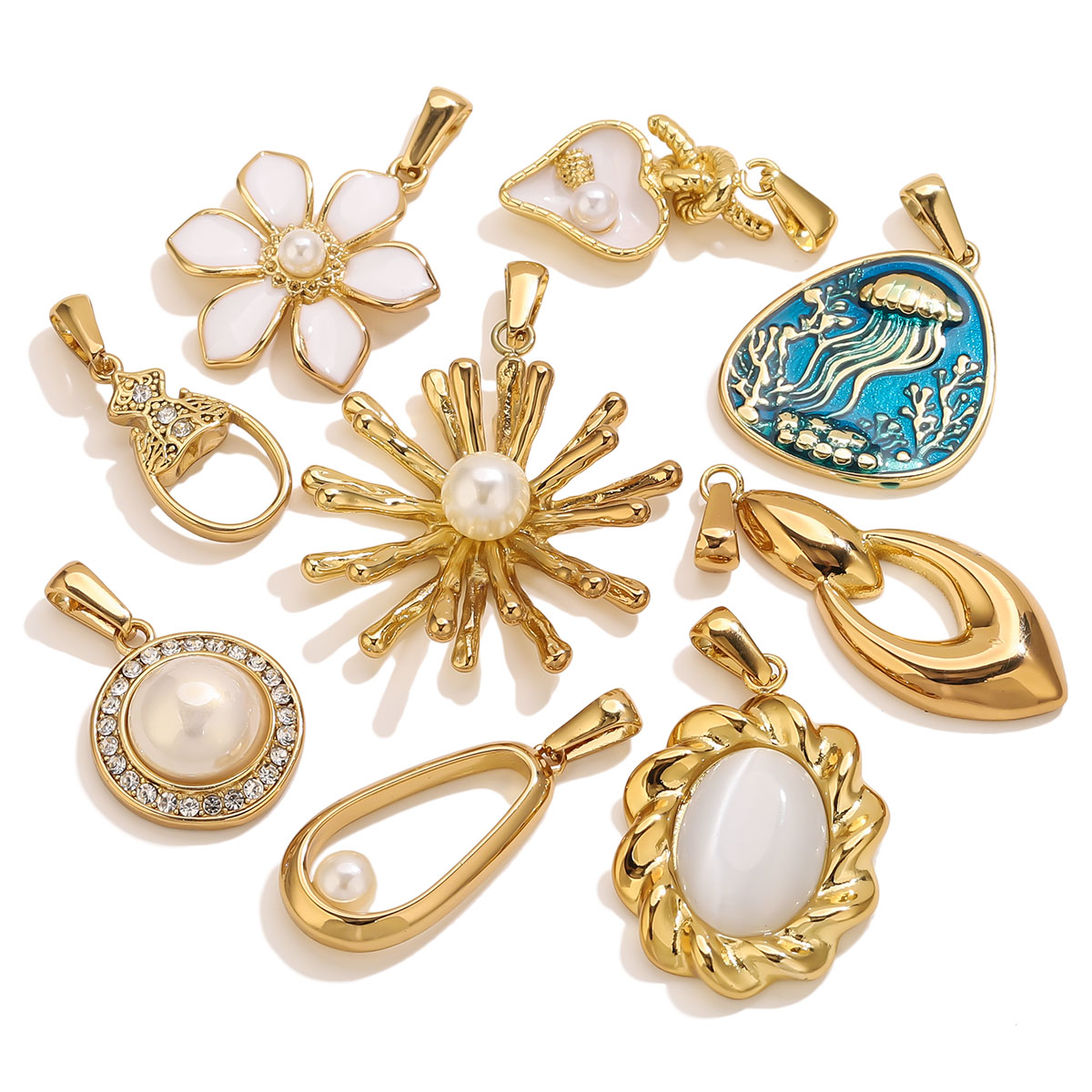 Vintage Tech Accessories - 1 Stück 18K vergoldeter Edelstahl-Blumenanhänger, Vintage-Herz,