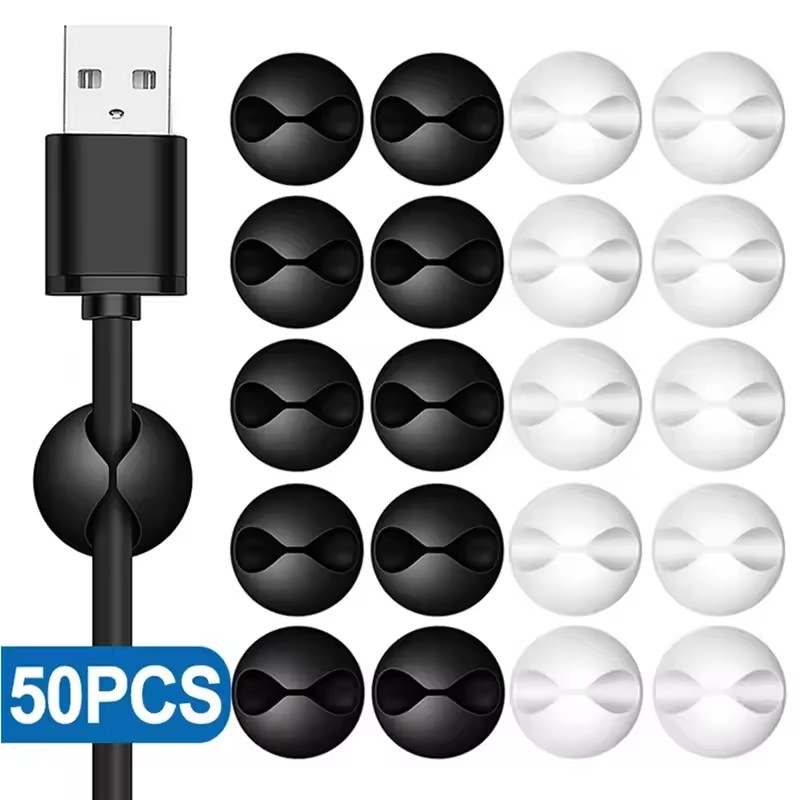 Desk Cable Clip - 5/50 Stück Desktop-Wand-Kabelclips, selbstklebende Kabelorganisatoren, Halterklemmen
